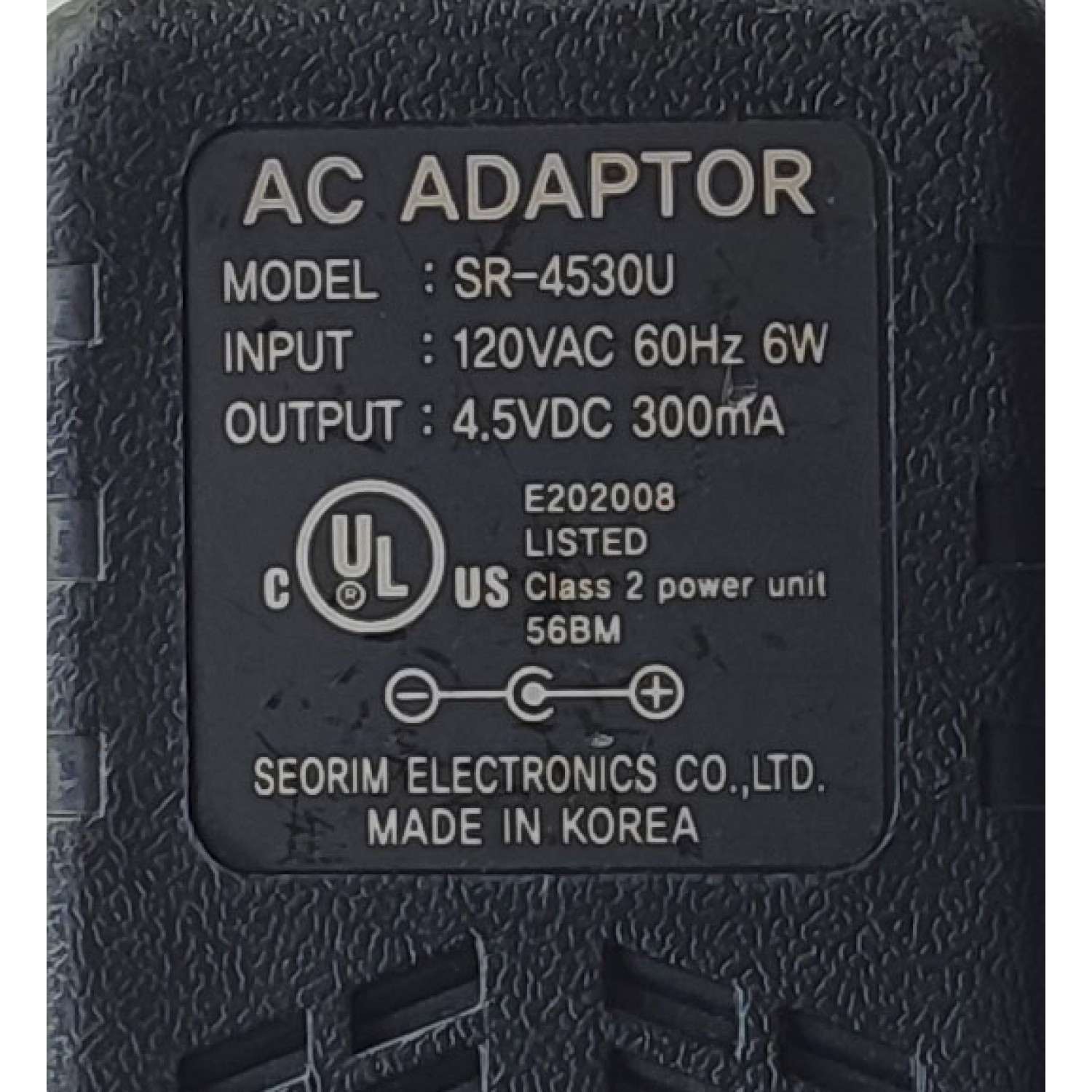 ADAPTADOR AC / NUMERO DE PARTE SR-4530U / INPUT: 120 VAC 60HZ 6W / OUTPUT: 4.5 VDC 300mA	 - Imagen 2